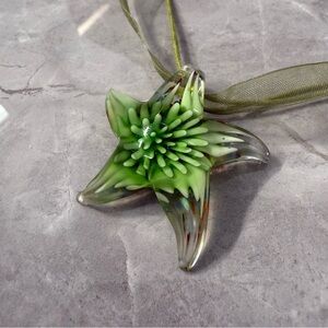 Blown Glass Pendant Starfish Unique Necklace With Lobster Clasp Closure